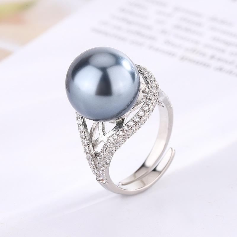 Jewelry Copper Platinum Plated Pearl Vintage Women'S Open Ring 14Mm