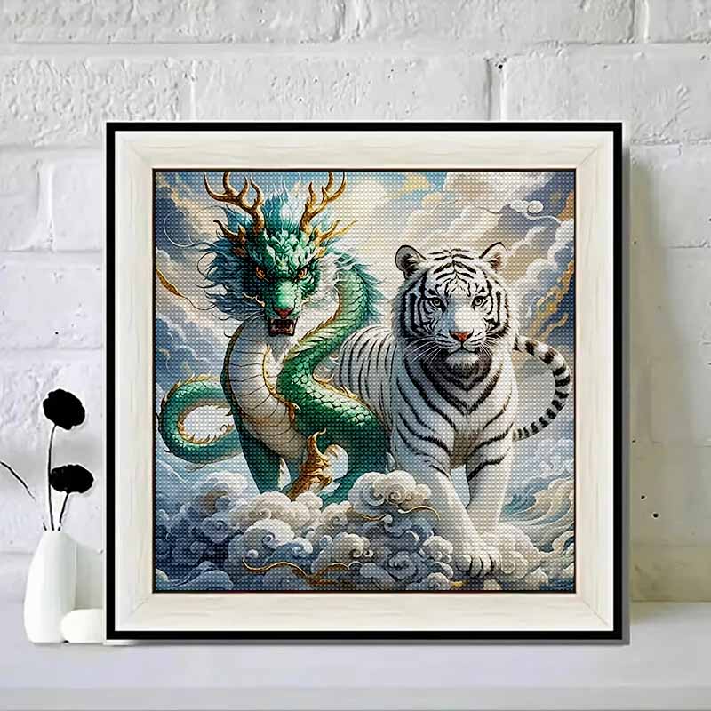 New Arrival 5D DIY Full Circle Diamond Painting "Dragon and Tiger Picture" Embroidery Cross Stitch Home Decor Gift