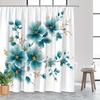 1pc Polyester shower curtain  Blue and teal watercolor floral pattern  With hooks  Machine washable  Stylish bathroom decor