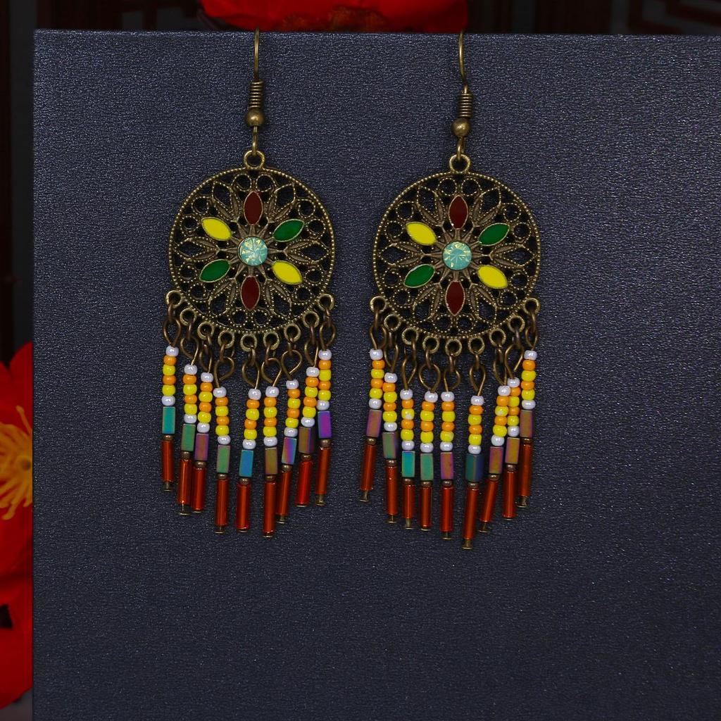 Brincos Boêmios de Borla Gota de Água: Estilo Étnico Retrô com Miçangas de Arroz Coloridas para Mulheres