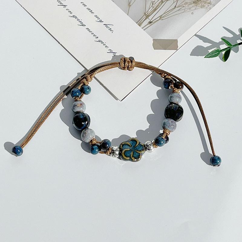 Chinese Ethnic Style Retro Ceramic Bracelet For Women Girls Simple Beaded Student Antique Hand Rope Jewelry Accessories Gifts