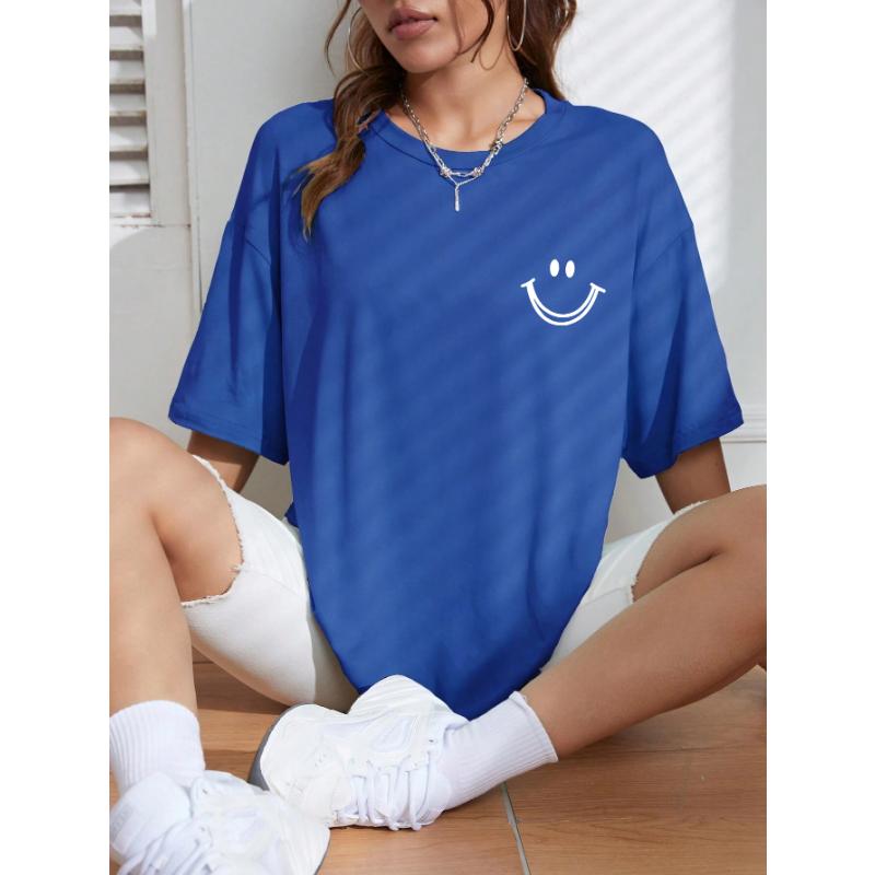 Happy Expression Printed Womens Cotton Short Sleeve Street Hip Hop Tee Clothing All-math Breathable Tops Crewneck Woman T-Shirts