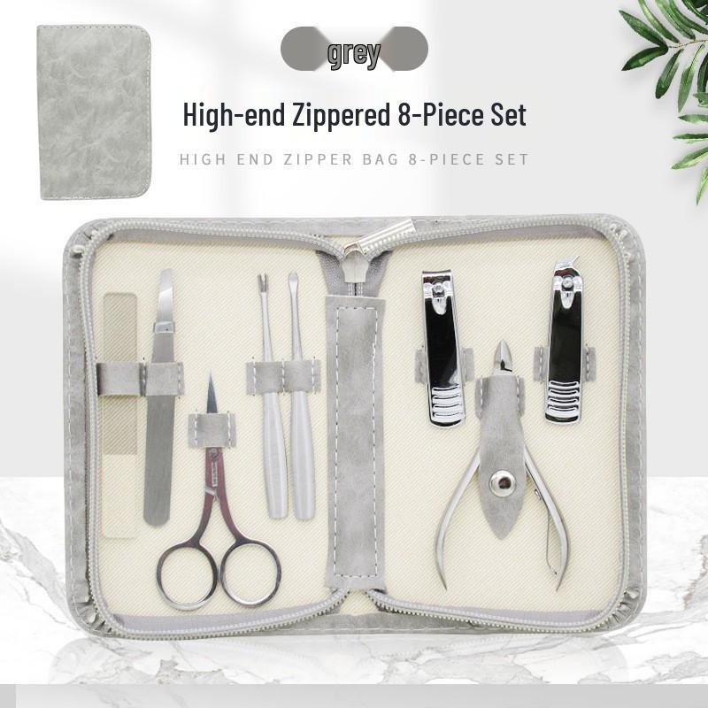 7-Piece Stainless Steel Manicure Set with Leather Case - Nail Clippers and Scissors