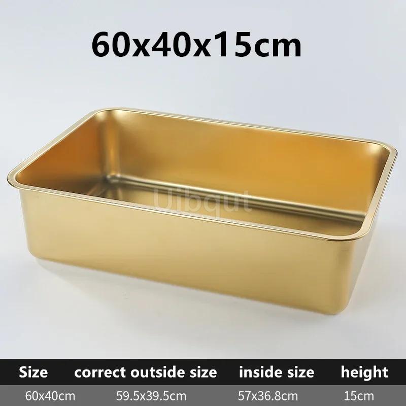 Gold Golden 304 Stainless Steel Plate Storage Tray Rectangular Square Oven Basin Baking Pot Dish Deep Bbq Cafeteria Soup Bowl