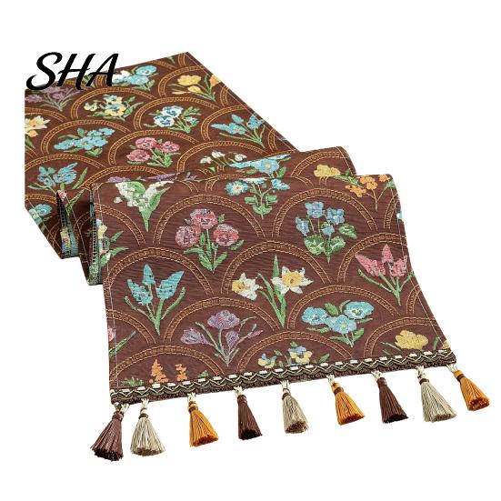 Elegante Runner per Tavola da Pranzo Runner Floreale Jacquard, Vintage con Bordi con Frange, Stile Classico Rustico per Matrimonio Decorazioni Baby Shower Affascinante