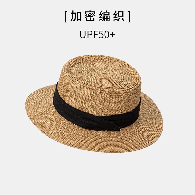 Straw hat women's summer retro temperament top hat seaside play beach sun hat straw woven sun hat