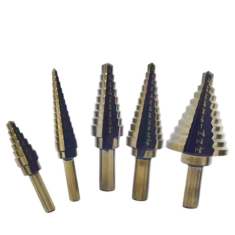 5PCS Black and Yellow Pagoda Drill Triangular Handle Straight Slot Hole Reamer Step Drill Step Drill