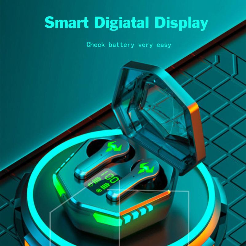 אוזניות גיימינג אלחוטיות עם השהיה נמוכה, אוזניות עם תצוגה דיגיטלית, מוזיקת סטריאו HiFi עם מיקרופון HD, ביטול רעשים, אוזניות עמידות למים