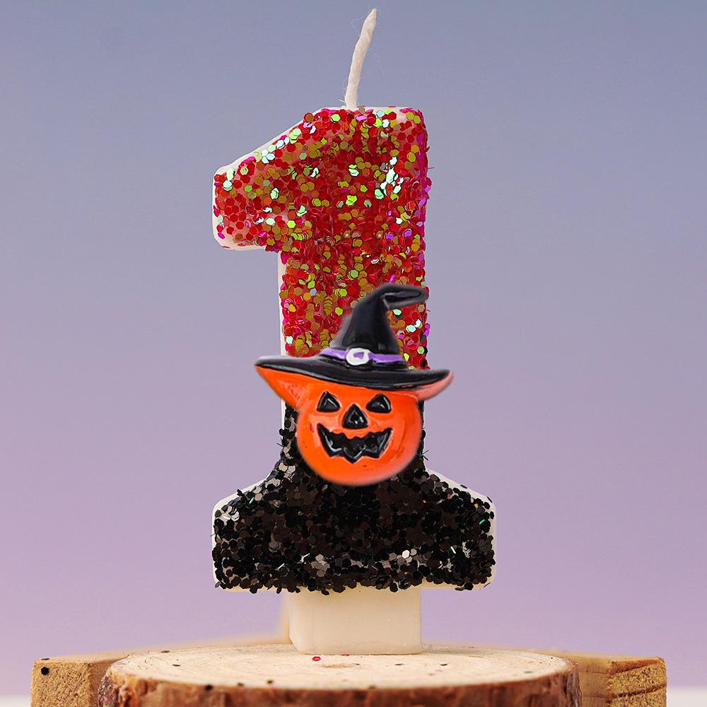 Halloween Birthday Candles for Halloween Theme Party Decor Black Hat Glitter Birthday Number Candle for Kids