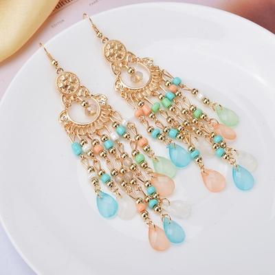 Vintage 1 Pair Hook Earrings Vintage Ethnic Style Exaggerated Hollow Out Beads Waterdrop