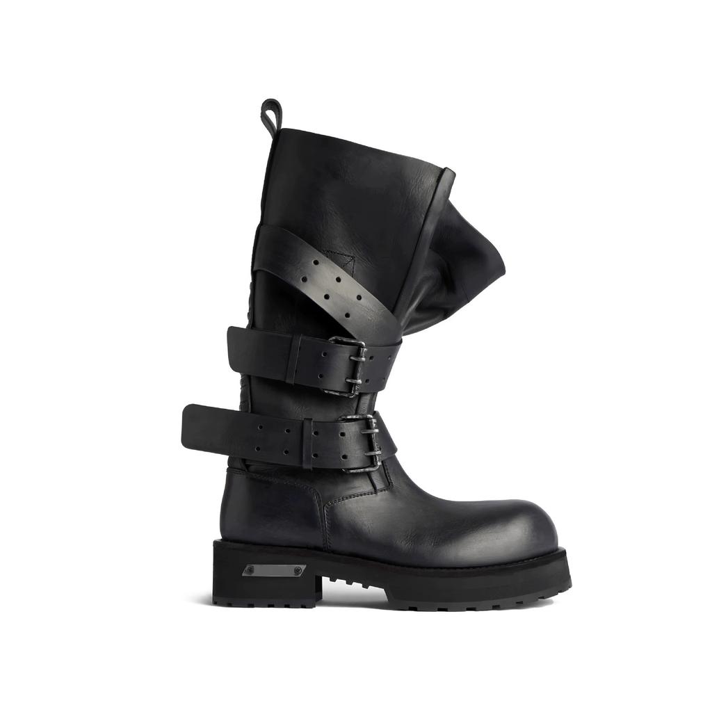 Cowhide Version! Grape Ma Same Shoes Increased by 6cm~ Three-dimensional Round Head Belt Buckle Thick Sole Thick Heel Knight Boots Women