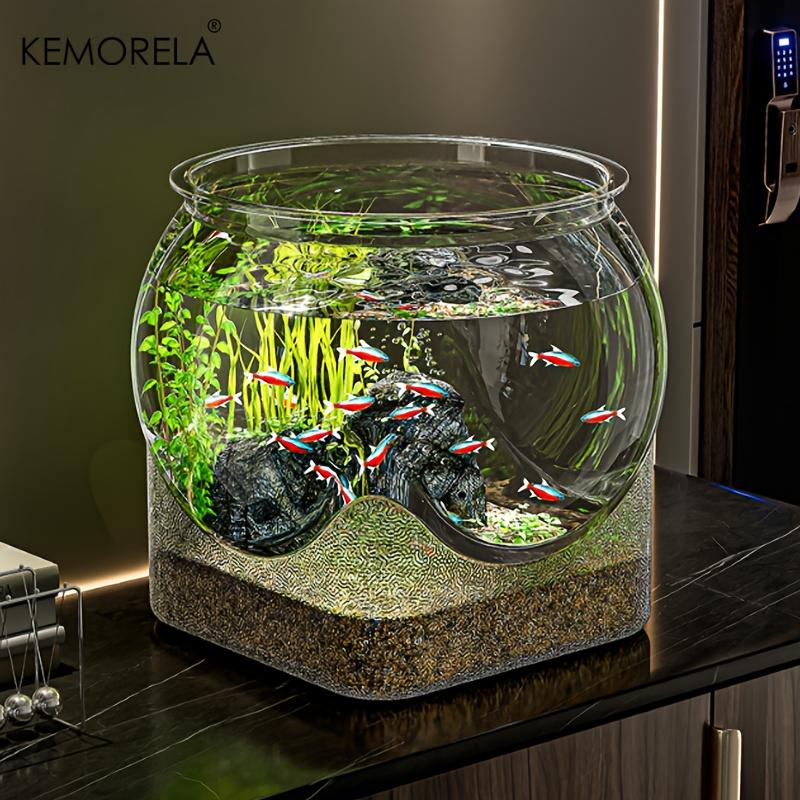 1PCS Round Shatterproof & Scratch-Resistant High-Transparency Fish Tank - Small Desktop Hydroponic Goldfish Tank for Office Home