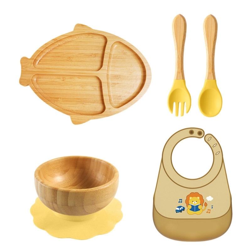 Cartoon Design Baby Fütterteller-Set Kinder Beikostschüssel mit stabilem Saugfuß für frühe Esser