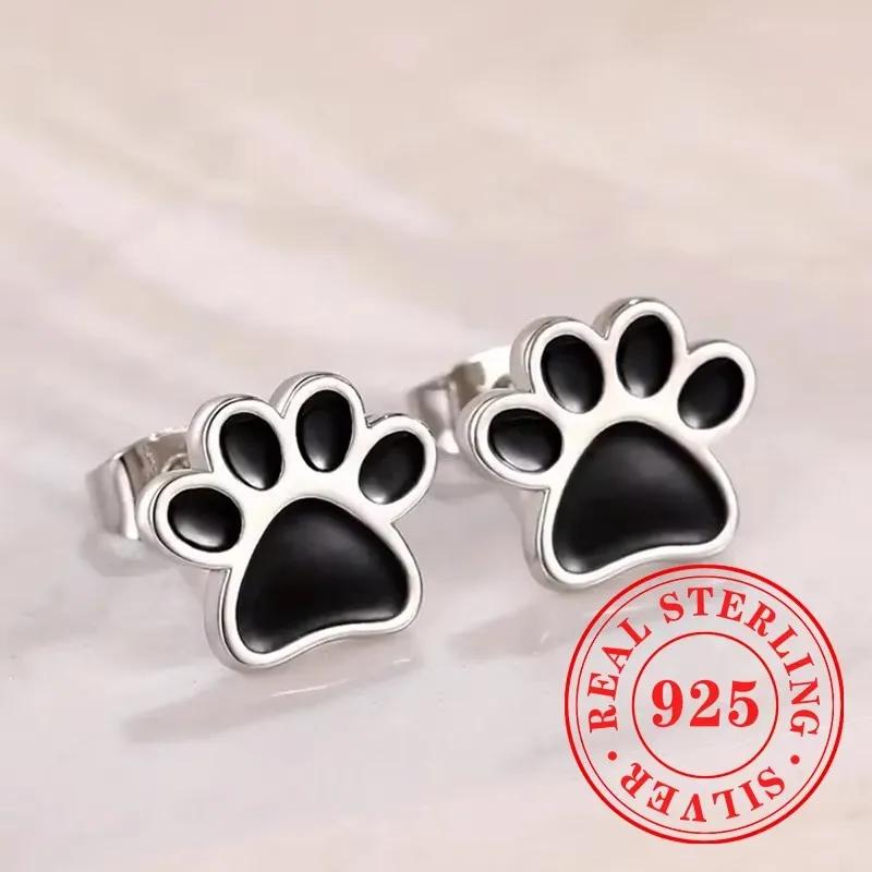 Sweet Shiny White CZ Heart Pierced Earrings for Girls  Sterling Silver Cute Pet Paw Prints Jewelry Daily Party Jewelry