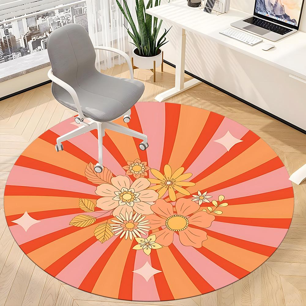 1pc Floral Burst Office Round Area Rug,  Mat Suitable For Office, Under Office Chairs Bedroom Living Room Home Decor, Room Deco