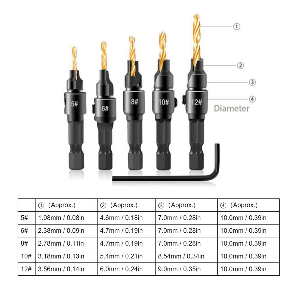 1/4 Inch Hex Shank Counter Bit Set Power Drill Accessories For Plastic Metal Woodworking
