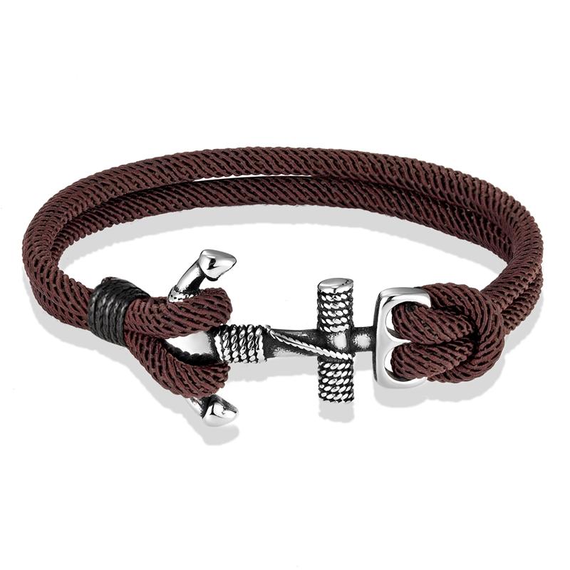 Waterproof Anchor Bracelets Men Double Strand Nautical Survival Rope Bracelet for Women Stainless Steel Navy Sport Buckle