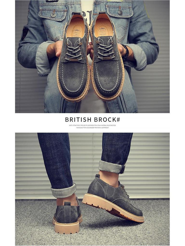 Kung Fu Deer Men's Genuine Leather Casual Low-Top Retro Martin Boots