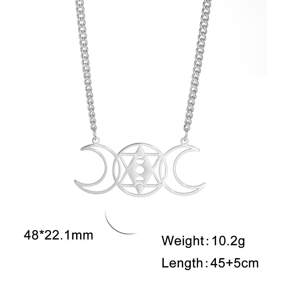 Minimalist Hollow-Out Round Zodiac Pendant Necklace with Star and Moon Design