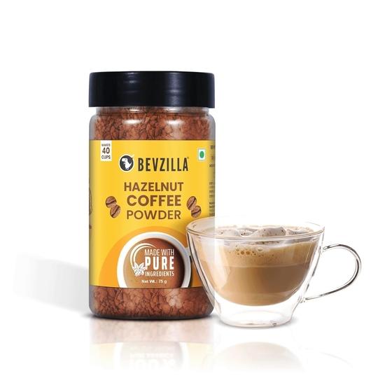 Bevzilla 75g Hazelnut Flavored Coffee Powder Jar | Premium Arabica Coffee | Ideal for Espresso, Latte & Cappuccino | Hot & Cold Coffee Brews