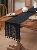 American Style Black Lace Bunting Table Runner Morning Glory for Living Room Kitchen Dining Table Tea Table Dustproof Anti-slip