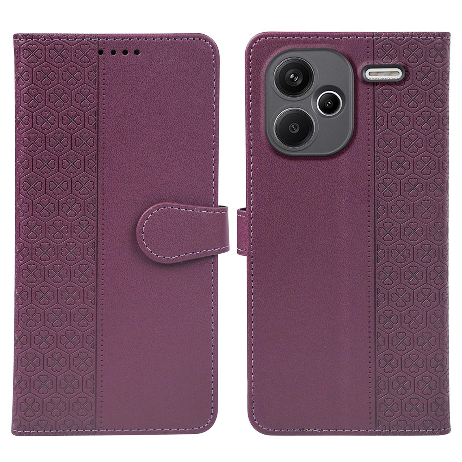 

Чехол для Xiaomi Redmi Note 13 Pro+ 5G с магнитной застежкой, кожаный чехол для телефона с четырехлистным клевером Dark Purple