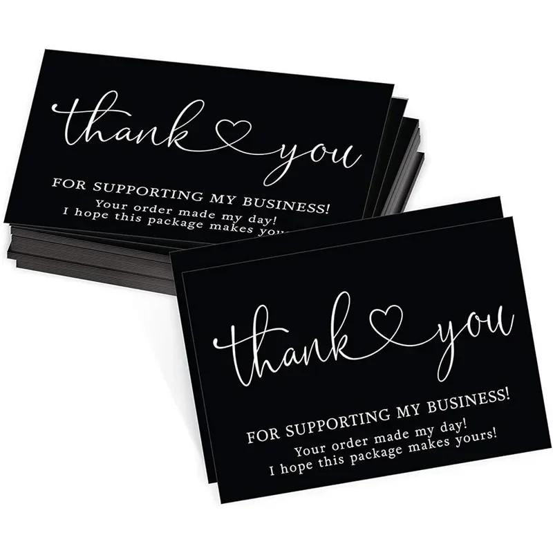 50PC/pack "Thank You for Supporting My Business" Black Rectangular gift Card Shop Packaging Decorative Flower Shop Baking Labels