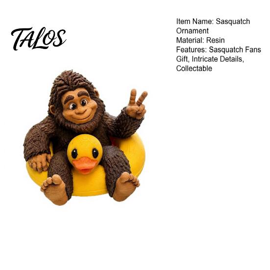 Playful Tabletop Accent Sasquatch And Duck Figurine, on Swimming Ring Statue, Unique Shelf Display Statue Funny Animal for Home Decor Novelty