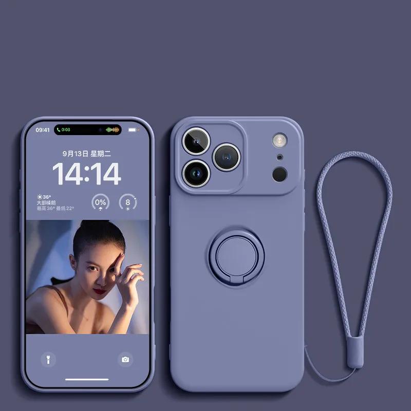 Liquid Silicone Ring Stand Magnetic Case for 17 Air 16E 15 14 13 12 11 Pro Max Plus Shockproof Soft Bumper Protectic Case