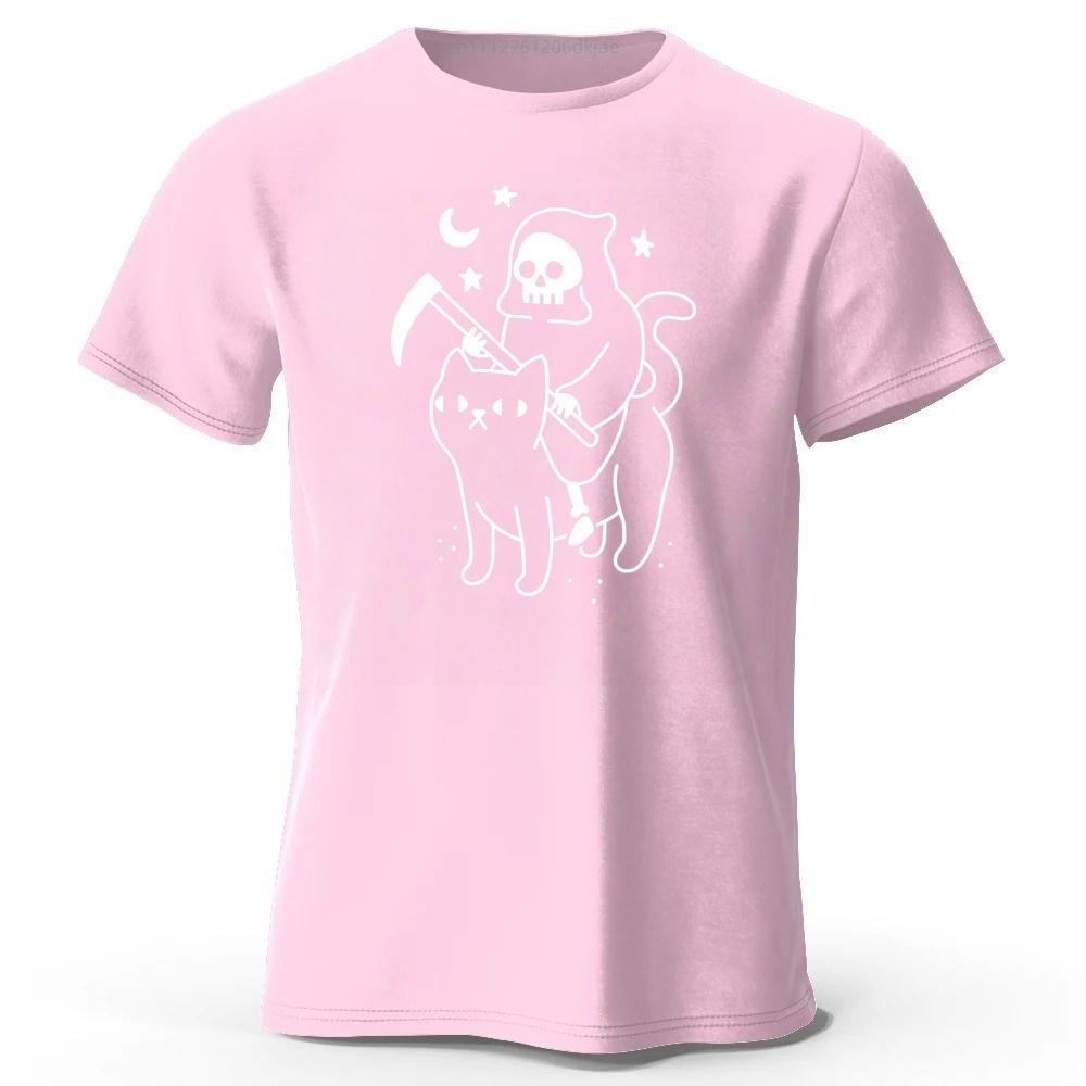 New Cute Death Cat Pure Cotton Tshirt for Men Large Size Loose Speed Drying Sports Top for Women Casual Fashion Short Sleeve