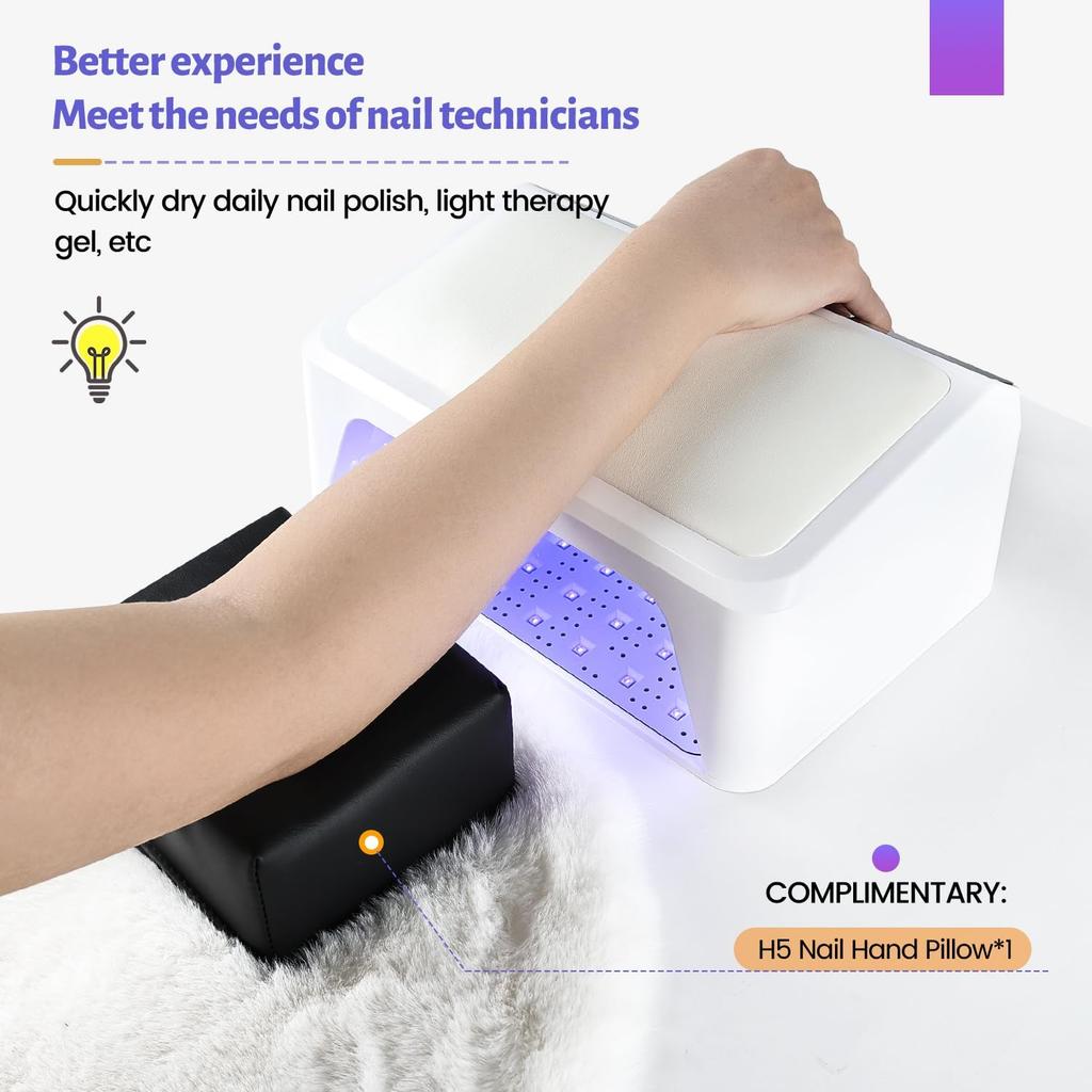 Professional Nail Lamp with Hand Pillow, 4-Timer Smart Touch Screen UV Lamp for Gel Polish, Removable Base, Large Space