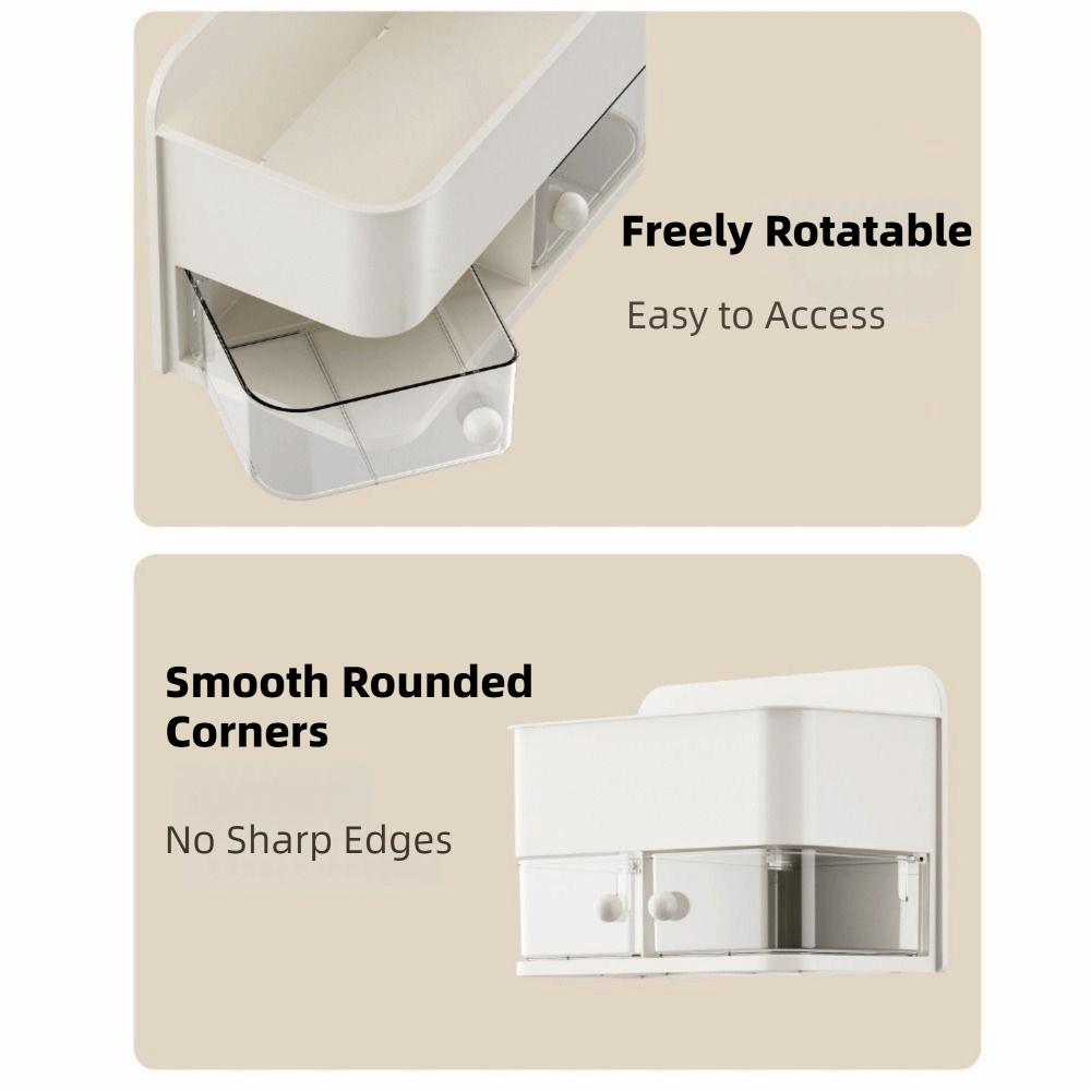 Space Saving Rotatable Wall Mounted Storage Box Large Capacity Condiment Storage Box Bathroom