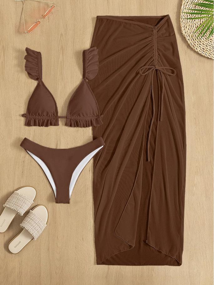 2024 European-American Bikini Three-Piece Set: Sunscreen Mesh Skirt Vacation Swimsuit