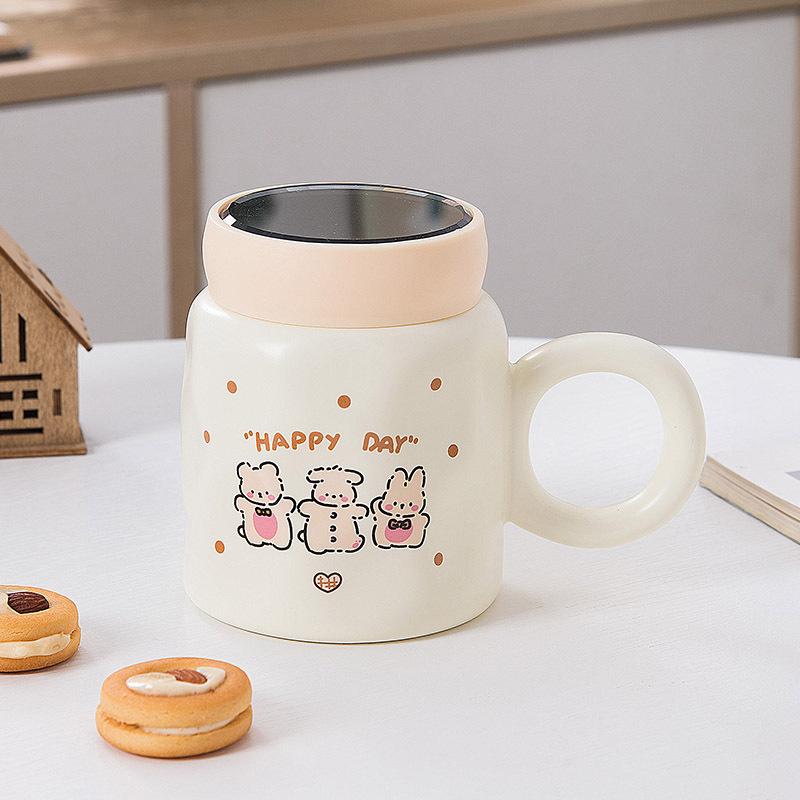 

Cartoon Mug Ceramic Household Drinking Water Cup Cute Student Mirror Cup Couple Office Cup Large Capacity Water Cup 420ML
