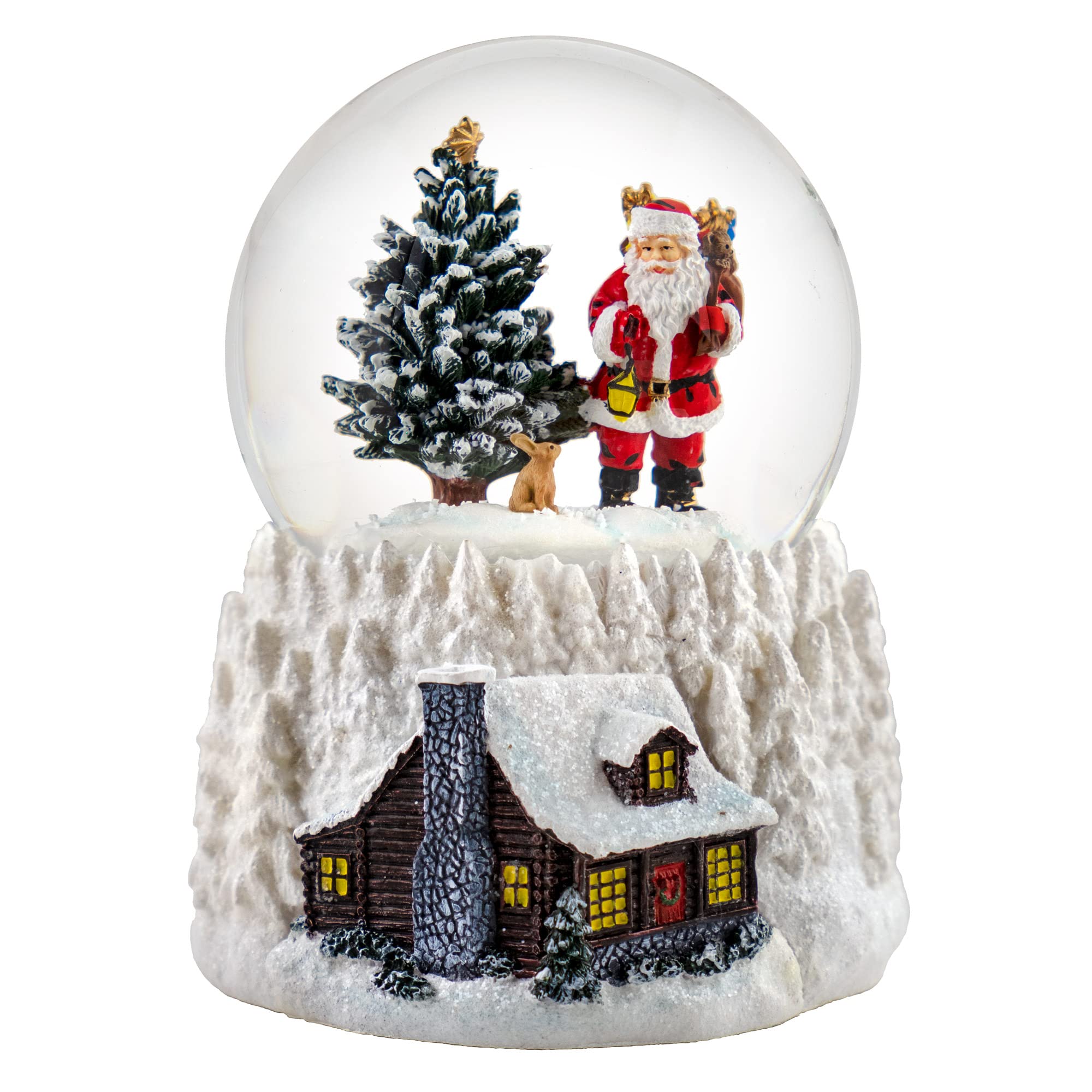 2024 Hot Sale 6.5Inch Transparent Glass Led Santa Claus Music Box Built-In Snow Blower Battery Powered