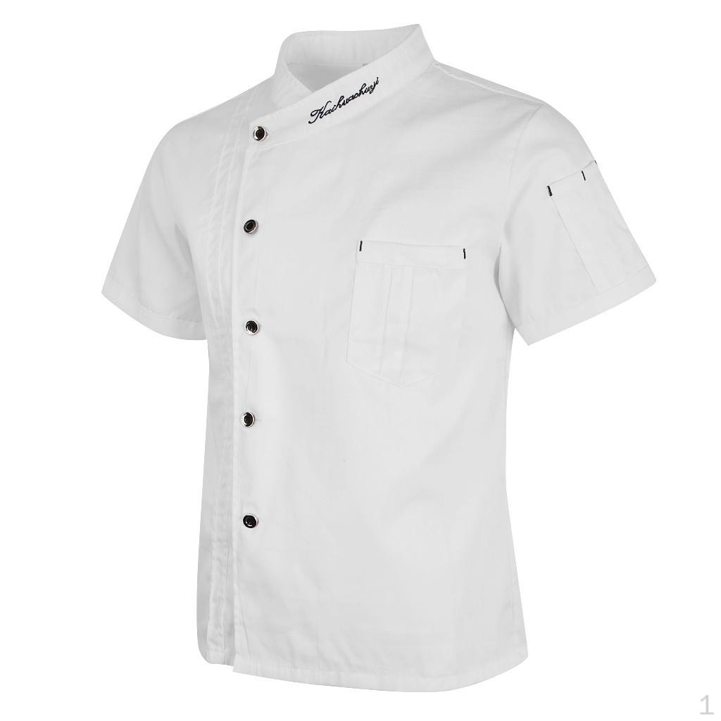 Breathable Chef Coat Jacket, Lightweight Short Sleeve Single-Breasted Shirt 5 Sizes to Chose