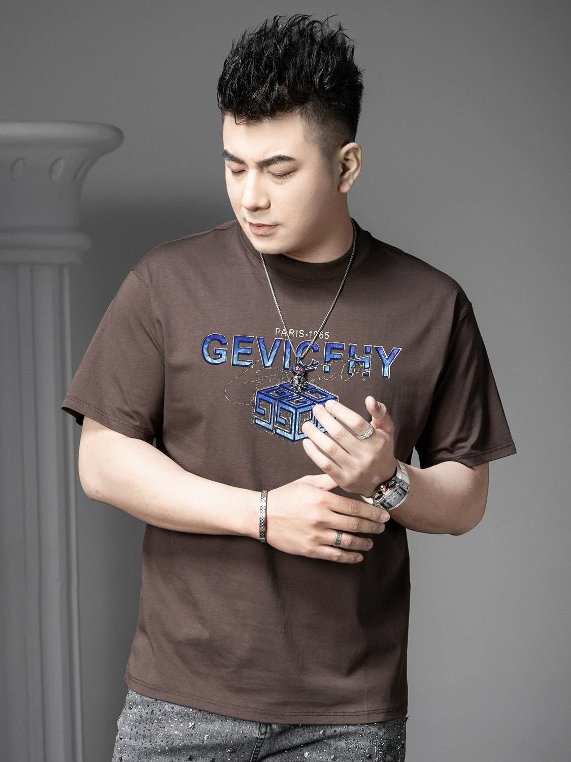

European Style 2025 Summer New Men s Round Neck Short-Sleeve T-Shirt, Loose Fit Top, Trendy Brand Letter Print, Gold Foil Half-Sleeve Tee L чёрный