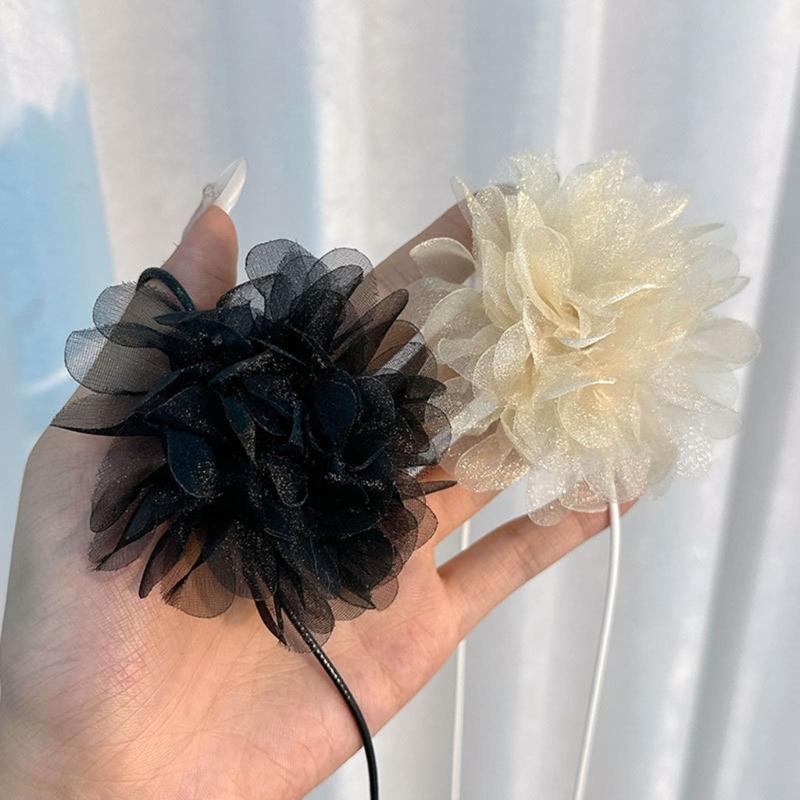 Flower Choker Necklace Elegant Hand-making Floral Collar Necklace Party Jewelry Cloth Material Gift for Women and Girls