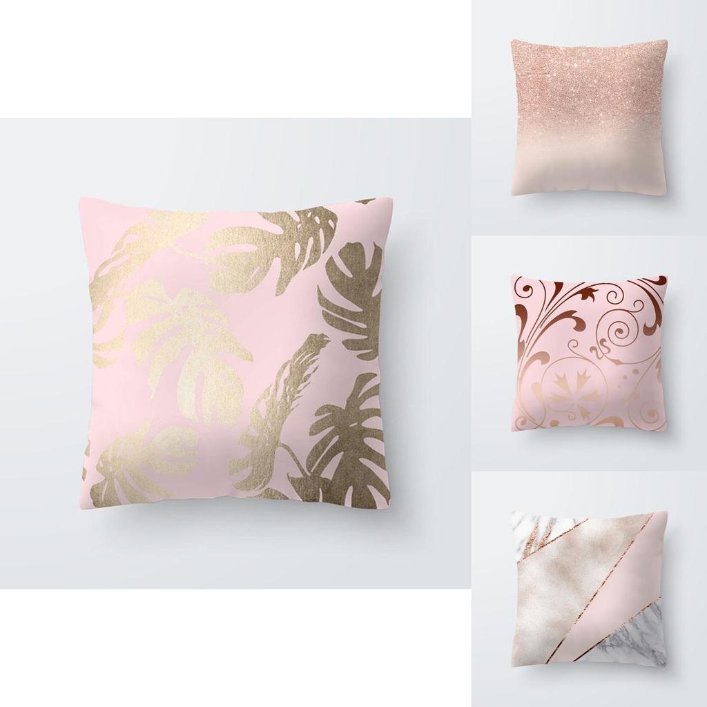 Luxurious Polyester Pillow Case Cover With Rose Gold Geometric Pattern For Home Decor