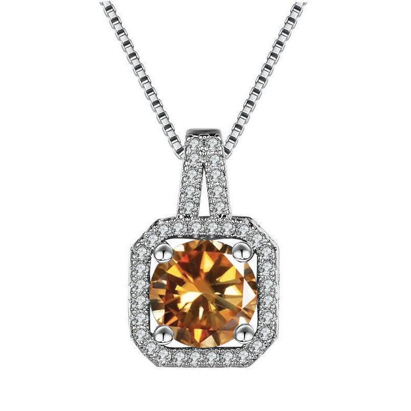 925 Sterling Silver Fashion Light Luxury Moissanite Zircon Square Bag Pendant Necklace Birthday Party Anniversary Gift