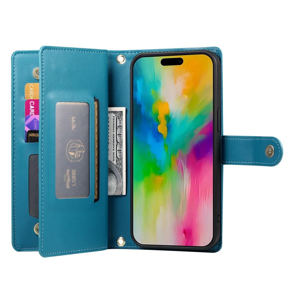 iPhone 16 Pro Max Flip Case, Wallet Zipper Pocket, Blue