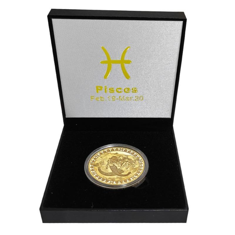 Twelve Constellation Commemorative Coins Gift Box Metal Craft Gift Box Badge
