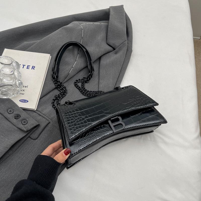 New spring new fashion street shot light luxury crocodile pattern hourglass bag single shoulder oblique span women's bag