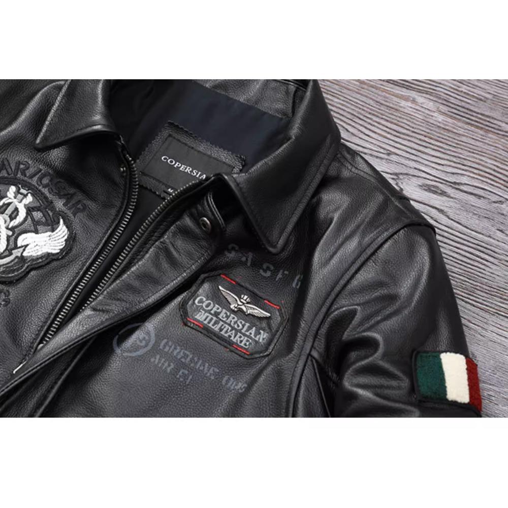 Chinese Size Genuine Leather Jacket for Men Real Cowhide Skin Military A2 Flight Suit Embroidered Pilot Coats Mens Aviation Clothing Autumn