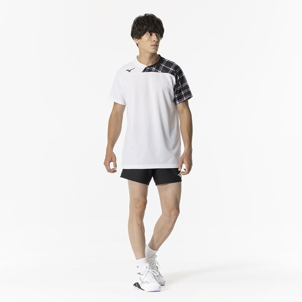 Mizuno V2MAB111 Game Short Shirt, Sleeve, Graphic, Unisex, White/Black