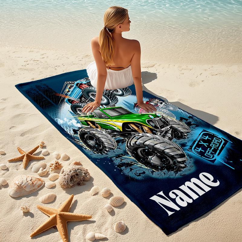 Personalized Monster Truck Adventure Night Beach Towel Microfiber Beach Towel Thin Absorbent for Beach Swimming Yoga Bath Sports. 0910338