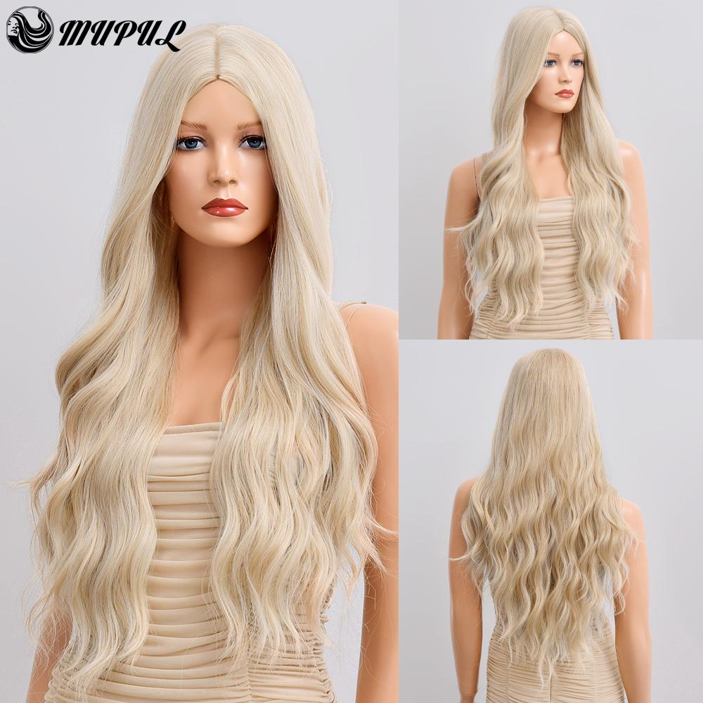 Synthetische Perücke für Frau, blau gefärbt, Ombre, langer Körper, Wasserwelle, Cosplay-Party, Lolita, 28 Zoll, hitzebeständige Nutural-Perücke