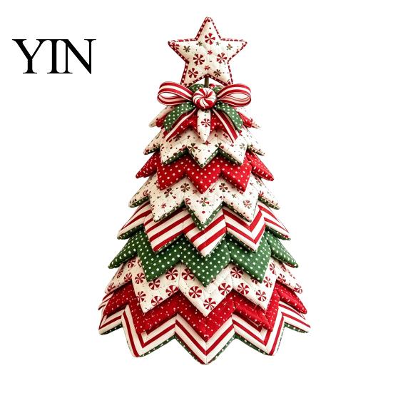 Christmas Garden Ornaments DIY Quilted Tree Kit, Handmade Fabric Tabletop Decoration, Home Holiday Ornament Collection Festive Craft Project