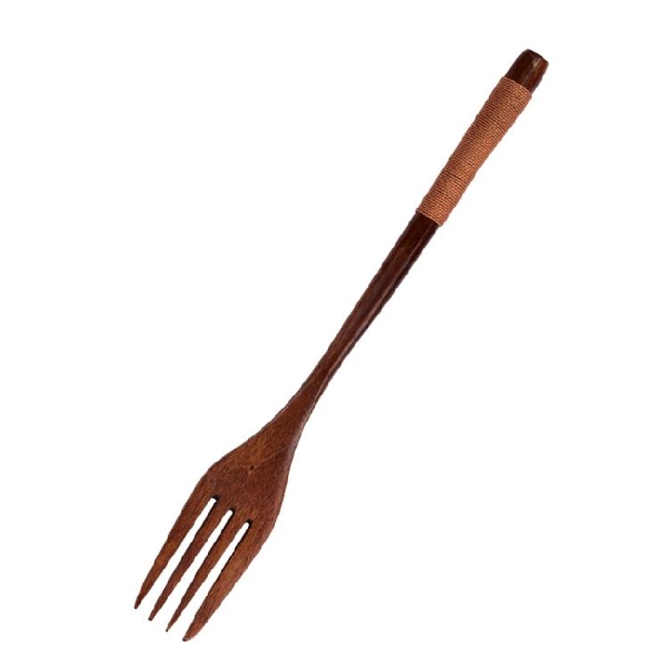 Simple Wooden Spoon Fork Set Long Handle Design For Deep Container Natural Finish Kitchenwares Durable Cooking Utensils