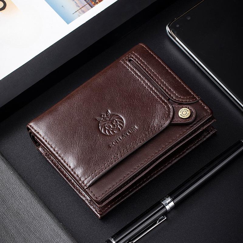 Anti-theft Bag, Genuine Leather Vertical Wallet with Multiple Slots, Men's Short Wallet